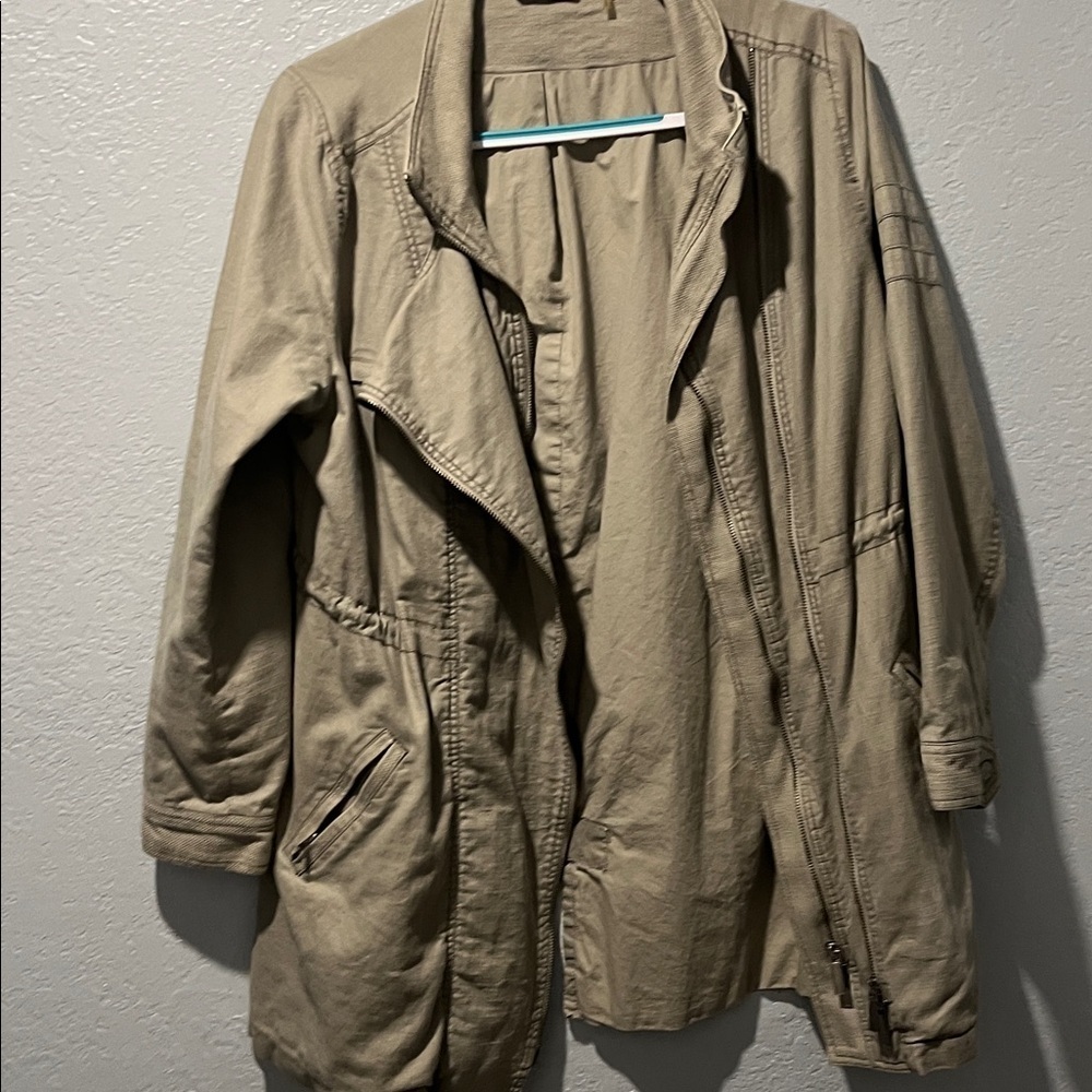 Soft Surroundings Taupe‎ Jacket Coat Zip Front Trench Cotton Linen Blend Large